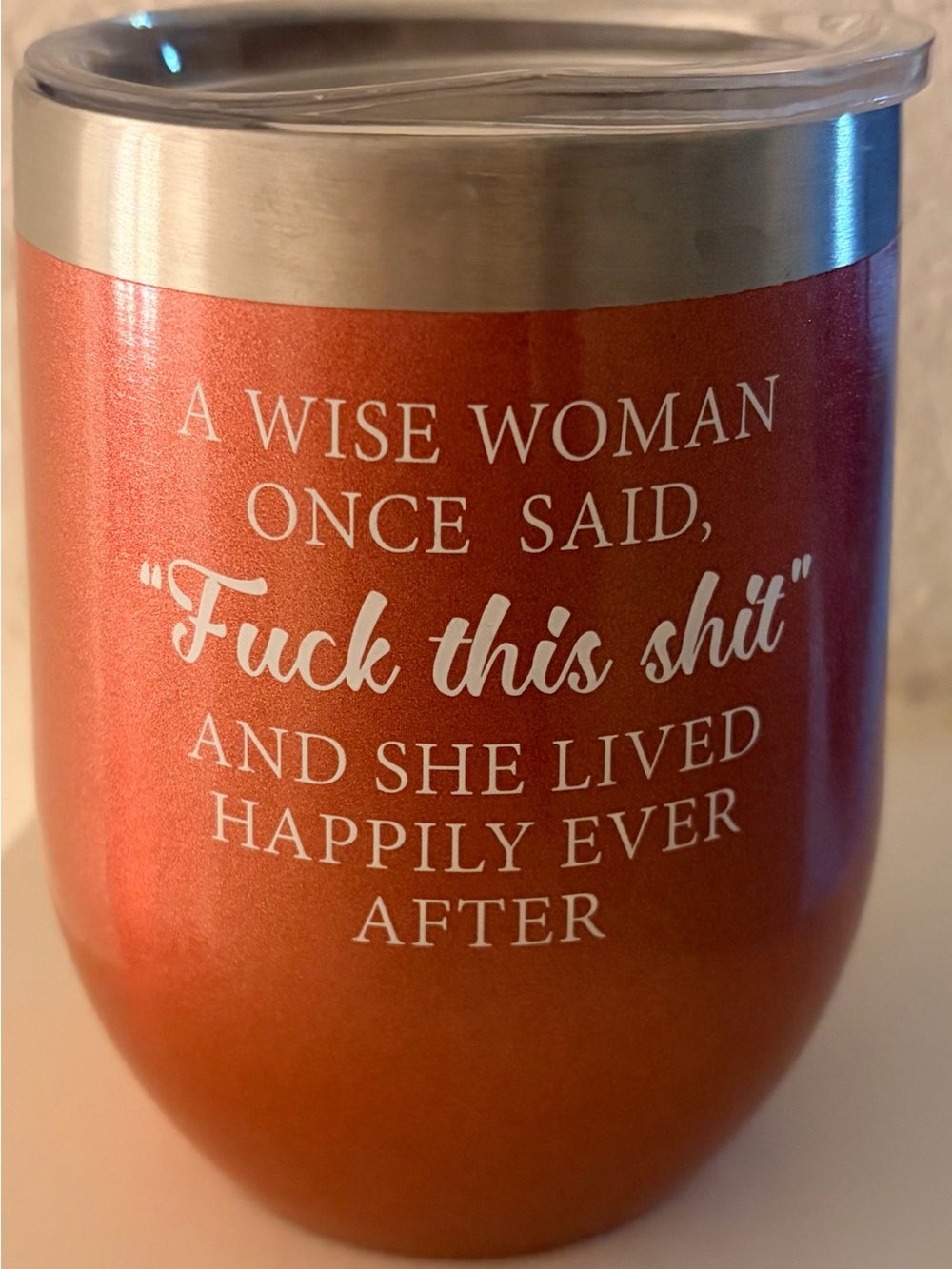Insulated Metallic Coral Tumbler with White Quote